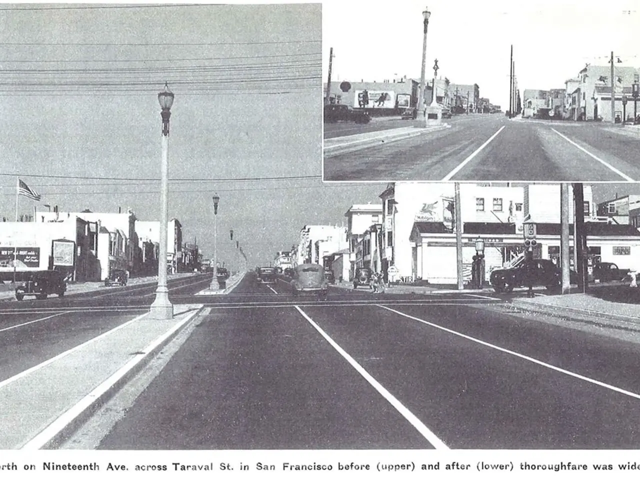 This is a black and white collage picture. In these pictures, we can see the roads, poles,...