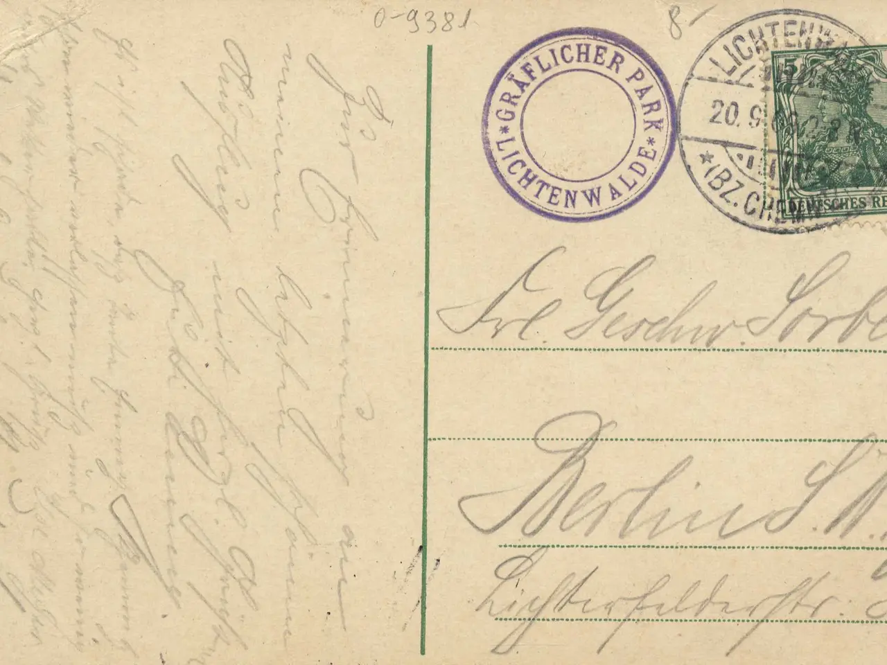 The image shows an old postcard with a stamp on it, which reads "Lichtenwald, Germany - Cover to...