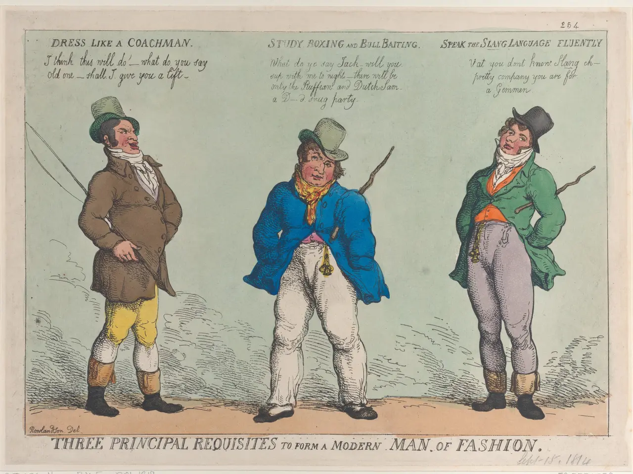 The image shows three principal requisites to form a modern man of fashion, wearing hats and...