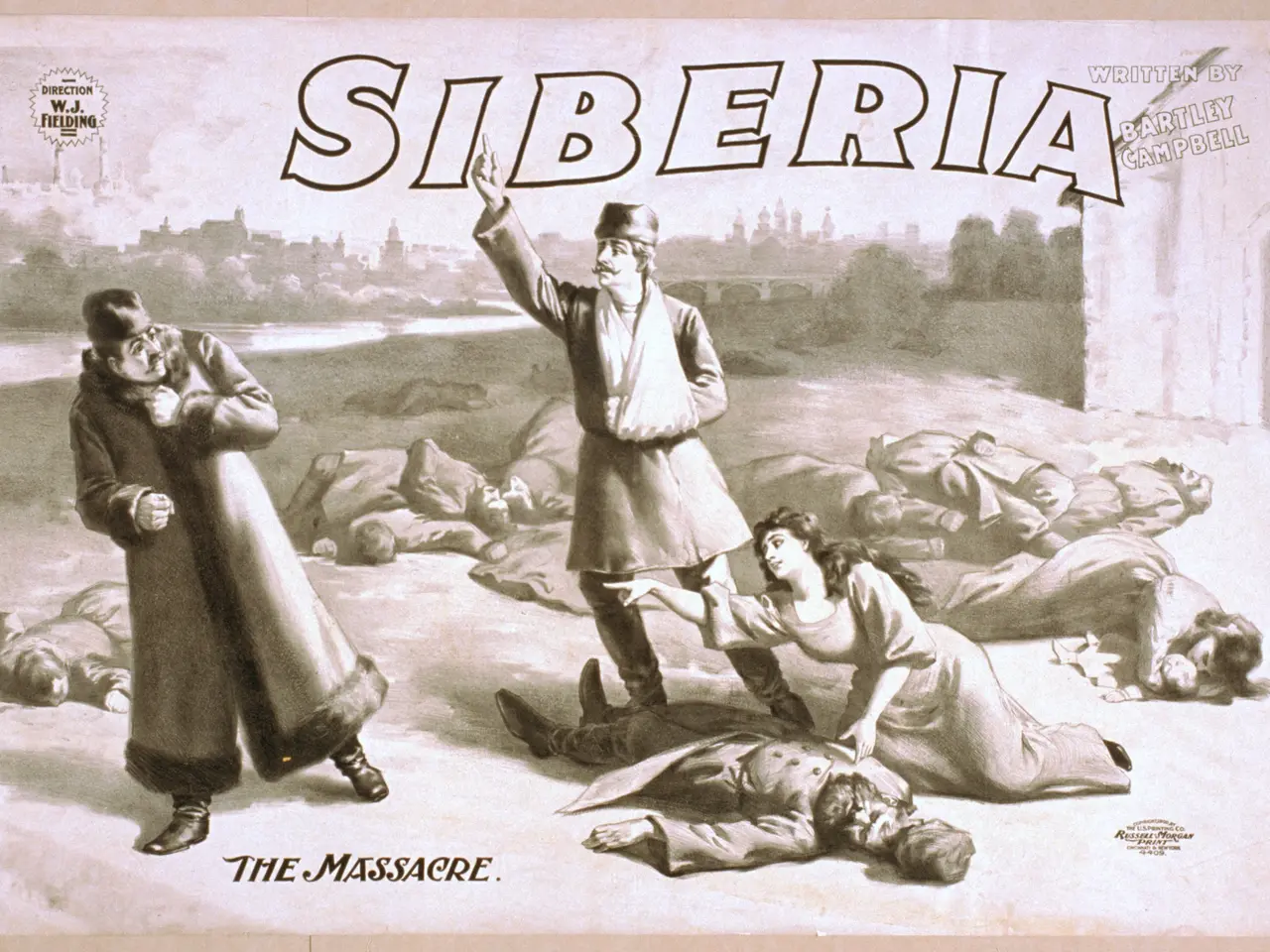 The image shows a poster for the movie Siberia: The Massacre. It features a group of people...