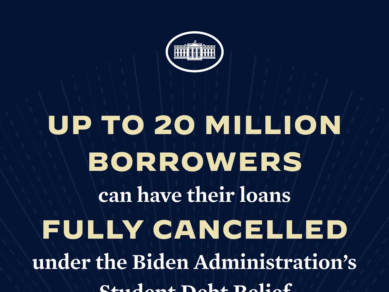 The image shows a poster with text and a logo that reads "Up to 20 million borrowers can have their...