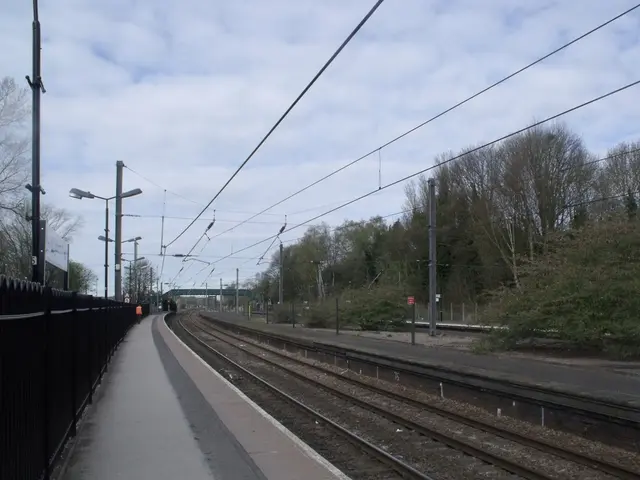 This image is clicked in a railway station. There is a platform in the middle. There are railway...