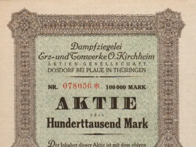 The image shows an old German stock certificate with a picture of a man on it. The certificate has...