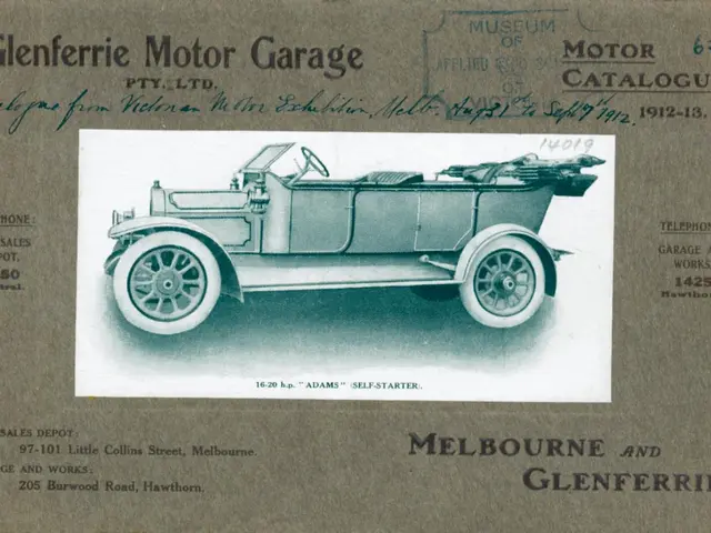 The image shows an old advertisement for a car from the Glenferrie Motor Garage, featuring a...
