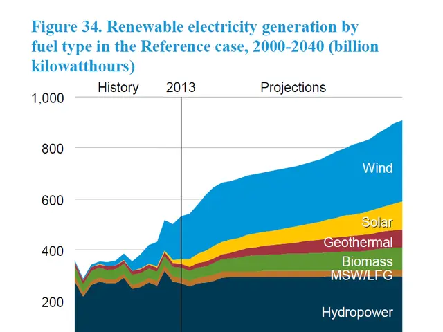 The image shows a graph depicting the renewable electricity generation by fuel type in the...
