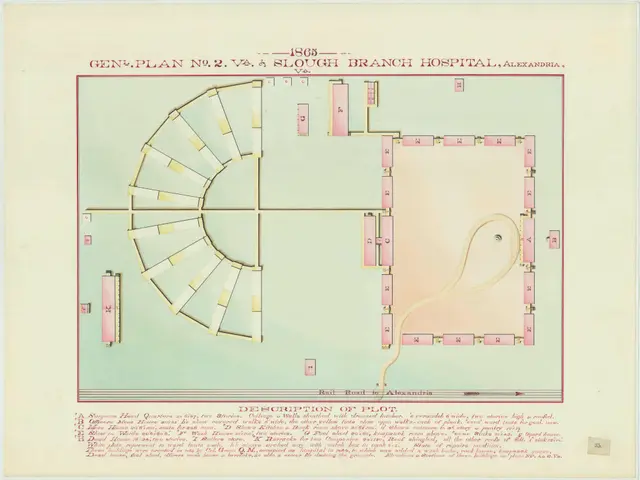 The image shows a plan of the Slough Branch Hospital in Alexandria, Virginia. It is a detailed...