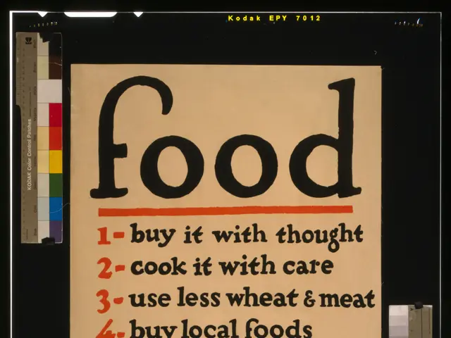 The image shows a poster with the text "Food: Buy it with thought, cook it with care, use less...