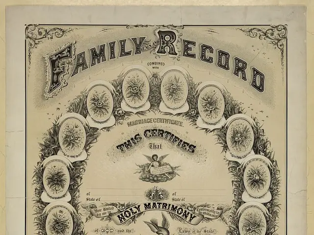 The image shows an old family record with a book on top of it. The book is open and there is text...