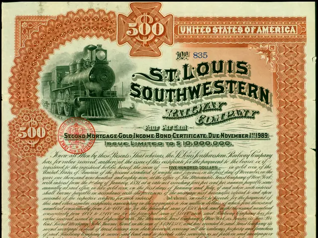 The image shows an old stock certificate with a picture of a train on it. The certificate is from...