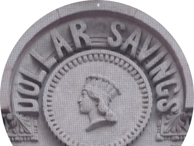 The image shows a coin with the words "Dollar Savings Bank" written on it against a white...