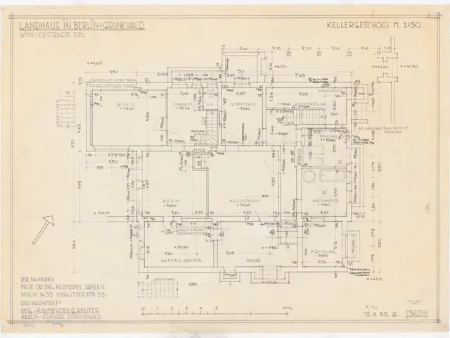 The image shows a blueprint of a house on a piece of paper with text written on it. The text reads...