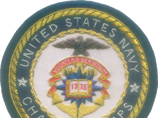 The image shows a patch with the text "United States Navy Chaplain Corps" written on it. The patch...