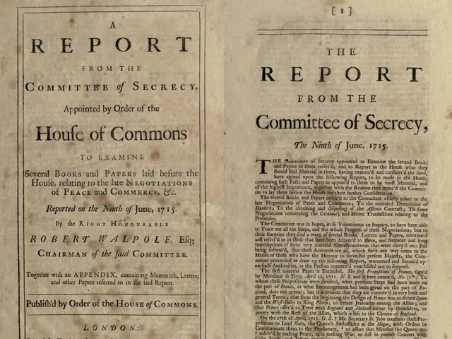 The image shows an open book with the title "The Report from the Committee of Secrecy, Appointed by...