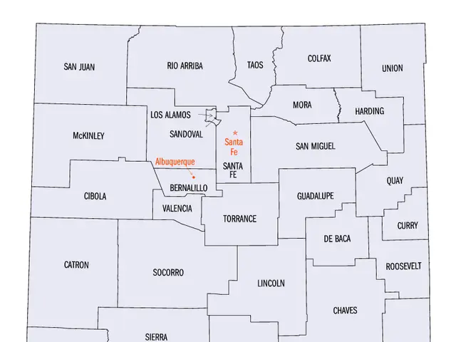 The image shows a map of the state of Arizona with Santa Fe highlighted in red. The background of...