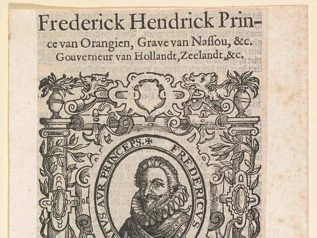 The image shows an old book with a portrait of Frederick Hendrick Prin, the King of the...