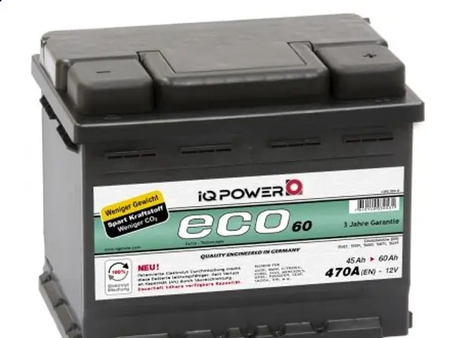 The image shows an iqpower eco 60 car battery with a white background and a watermark in the top...