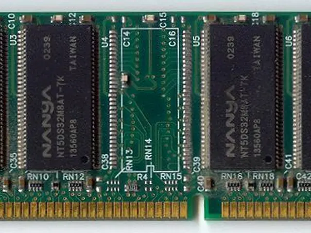 The image shows a close up of a computer memory module on a white background with a barcode on it....