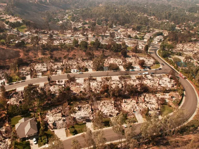 The image shows an aerial view of a residential area in the Santa Ynez Valley, California, with...
