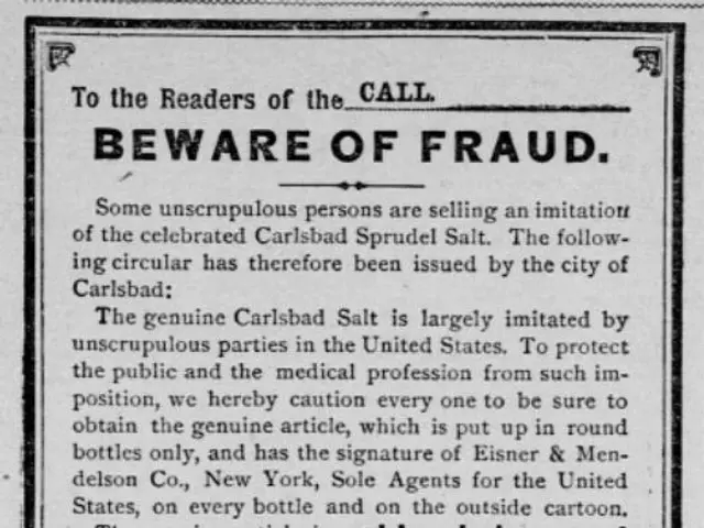 The image shows a black and white poster with a warning of fraud written on it, accompanied by a...