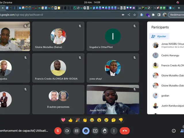 The image shows a screenshot of a computer screen with a group of people on it. The text on the...