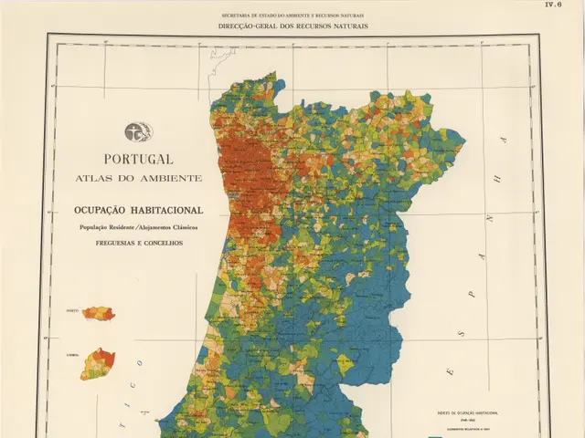 The image shows a poster of a map of Portugal with different colors representing the percentage of...