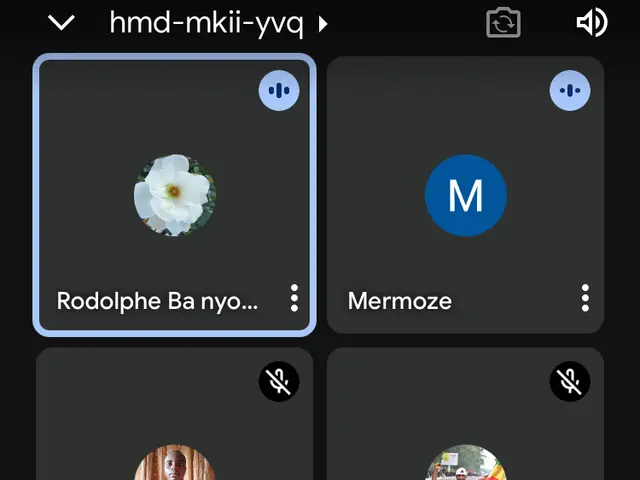 The image shows a screenshot of a cell phone with a group of people on the screen, along with text...