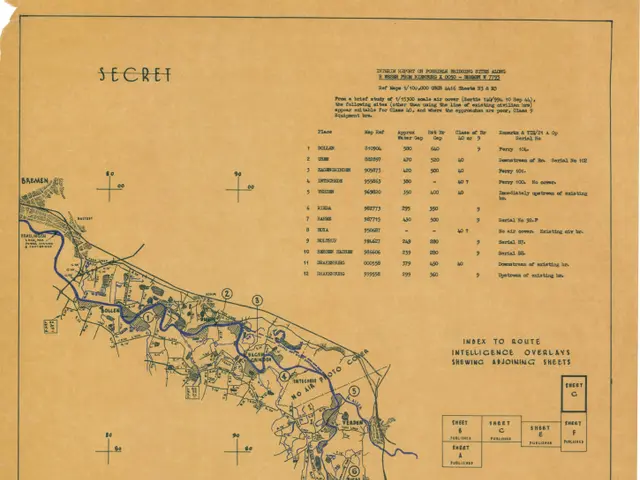 The image shows a map of the route intelligence overlay sheet c, with text and numbers on the...