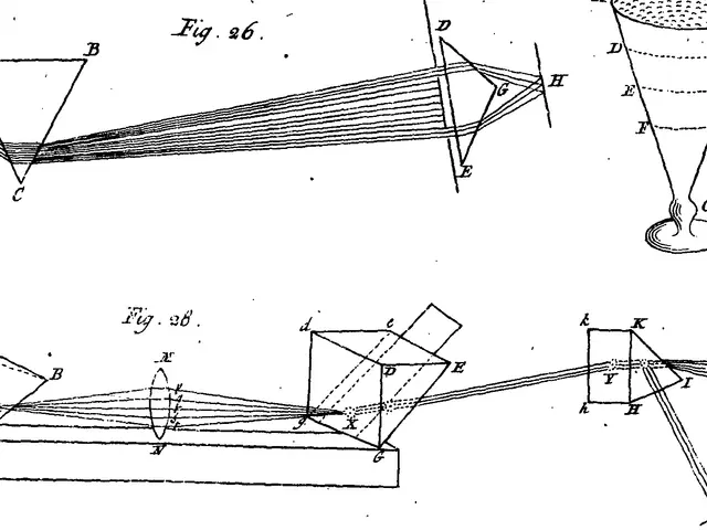 The image shows a patent drawing of a light beam with a light coming out of it, which is believed...
