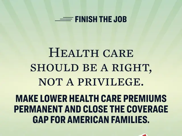 The image shows a poster with the text "Finish the Job: Health Care Should Be a Right, Not a...