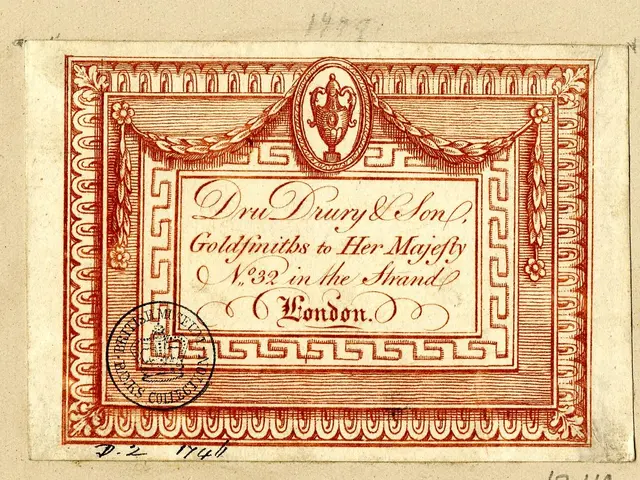 The image shows an old British banknote with a red and white design on it. The paper has text and a...