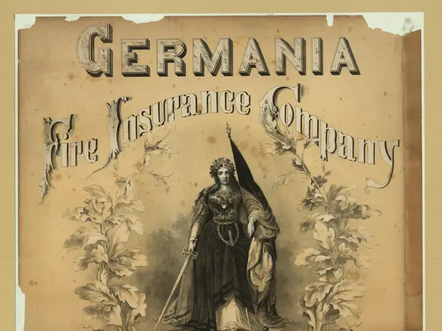 The image shows an old advertisement for the Germania Fire Insurance Company, featuring a picture...