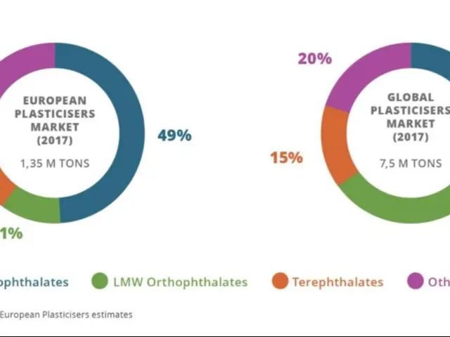 The image shows a pie chart depicting the global plastics market in 2017, with percentages and text...