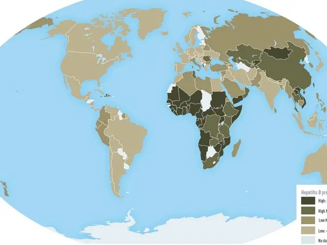 The image shows a map of the world with different colors representing the percentage of people...