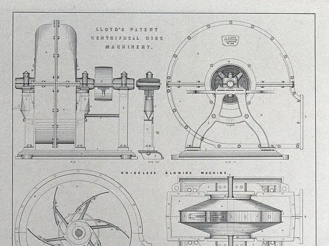 The image shows a paper with a drawing of a machine on it. The machine is composed of various...