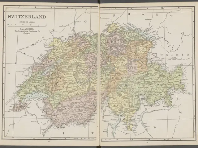 The image shows an open book with a map of Switzerland on it. The map is detailed and shows the...