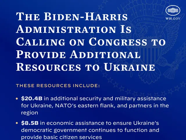 The image shows a blue poster with the text and logo of the Biden-Harris Administration, which is...