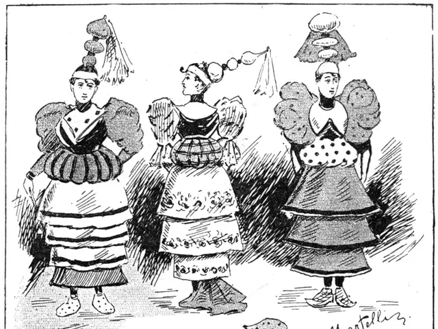 The image shows a paper with a drawing of several women wearing fashionable dresses from the Spring...