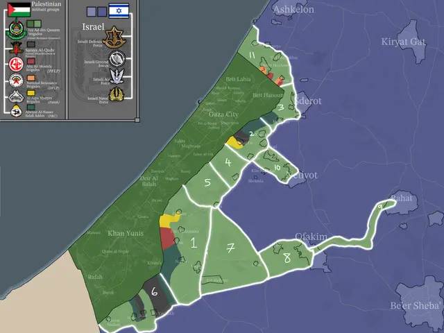 The image shows a map of the Middle East with logos and text indicating the extent of the Israeli...