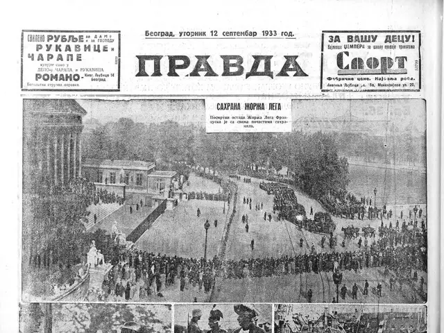 The image shows an old newspaper with a bunch of pictures on it, including people, buildings,...