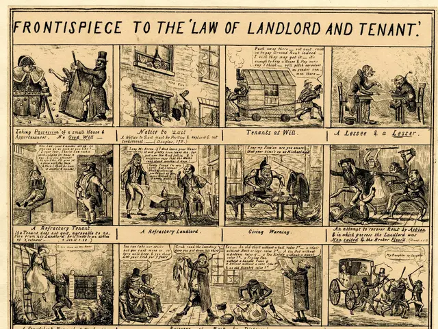 The image shows a paper with pictures and text depicting the frontispiece to the law of landlord...