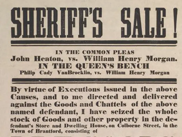 The image shows an advertisement for a sheriff's sale in the common pleas of John Heaton and...