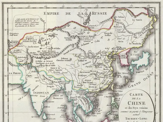 The image shows a poster of a map of China with the extent of the Chinese Empire clearly visible....