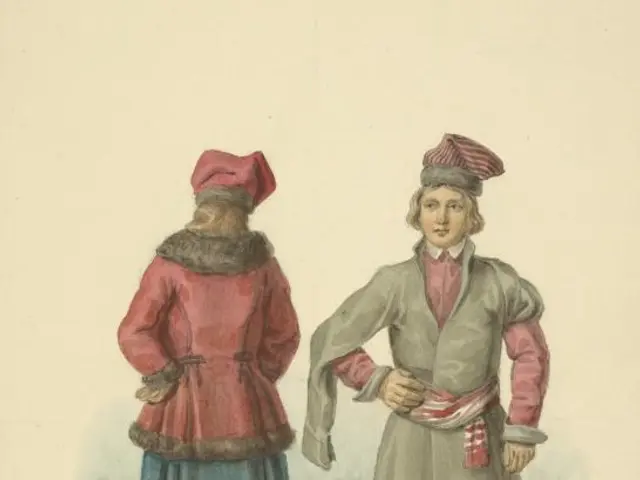 The image shows two women in traditional Russian clothing from 1792, standing side by side. The...