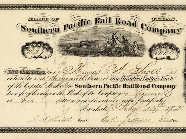 The image shows an old Southern Pacific Railroad Company stock certificate with a picture of a...