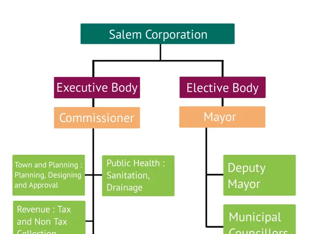 The image shows an organizational chart of the Salem Corporation, with text written on it detailing...