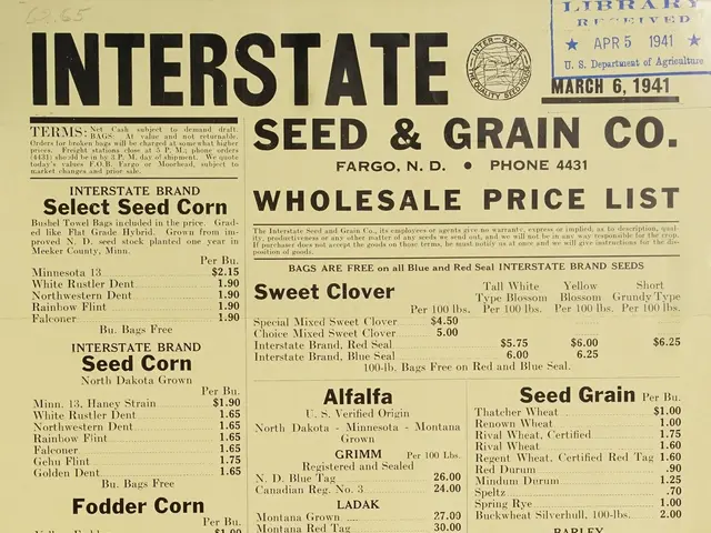 The image shows a paper with the text "Interstate Seed & Grain Co. Wholesale Price List" printed on...