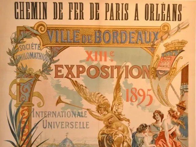 The image shows an old poster advertising an exhibition in Paris, France. It features a vibrant...
