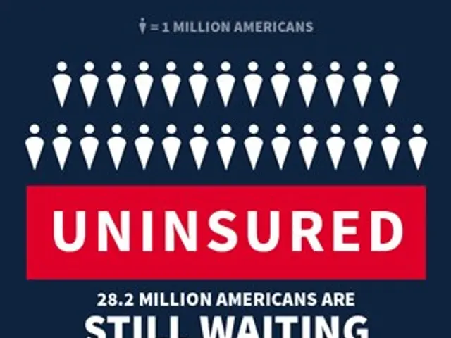 The image shows a poster with the text "28 2 million Americans are still waiting under Obamacare...