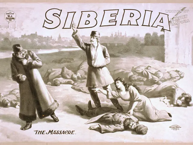 The image shows a poster for the movie Siberia: The Massacre. It features a group of people...
