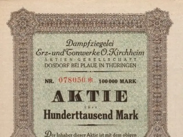 The image shows an old German stock certificate with a picture of a man on it. The certificate has...